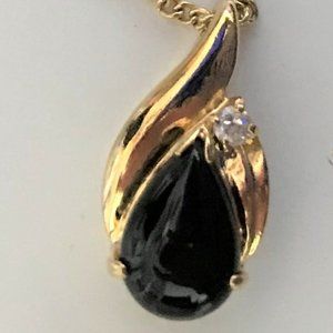 Black Onyx and Cubic Zirconia Pendant with chain